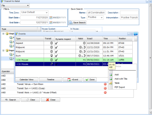 transit natal events results